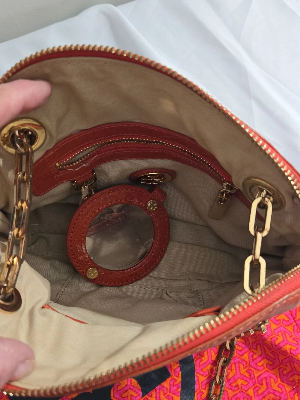 Tory Burch Orange Leather Chain-Handle Crossbody Bag